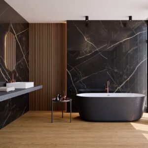 Grespania Calacata Black | Porcellànic i Coverlam Marbre Negre | Badagres