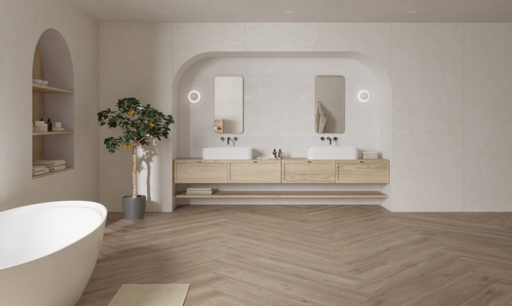 Sèrie Verbier Porcelain | Porcellànic Relleu / 3D · 27,5x24 cm / 8x151 cm | Peronda — ambient 8