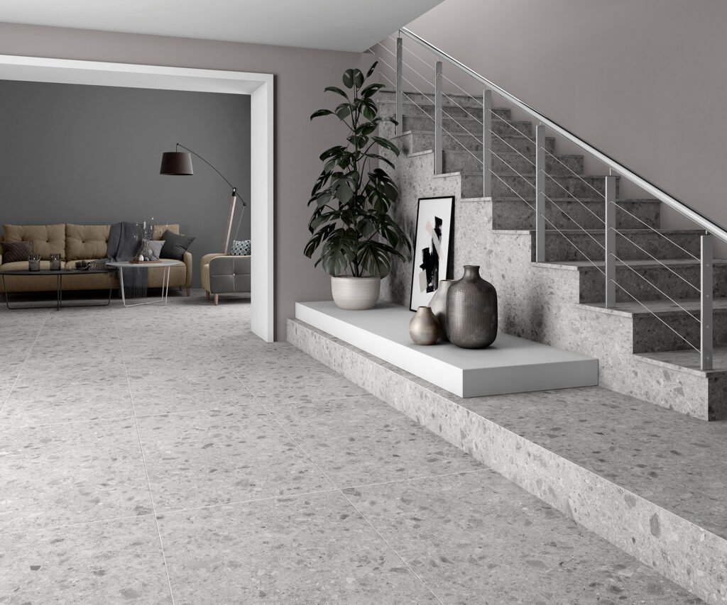 Sèrie Geotech | Porcellànic Mat · 90x90 cm / 60x120 cm / 60x60 cm | Mykonos — ambient 4
