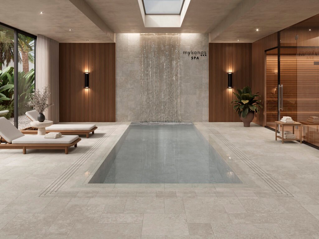 Sèrie Crosscut | Porcellànic Mat · 60x120 cm / 60x90 cm / 44x66 cm … | Mykonos — ambient 1