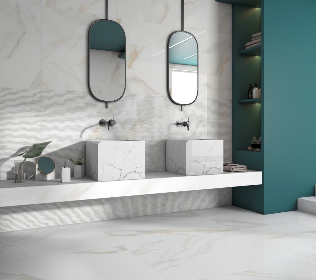 Sèrie San Carlo | Pasta blanca Brillant · 120x120 cm / 60x120 cm / 30x90 cm | Mykonos — ambient 2