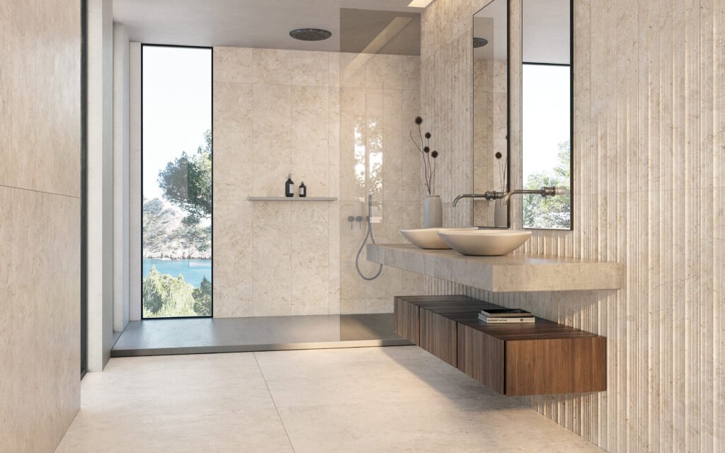 Sèrie Ardara Porcelain | Porcellànic Mat · 100x100 cm / 100x275 cm | Peronda — ambient 6