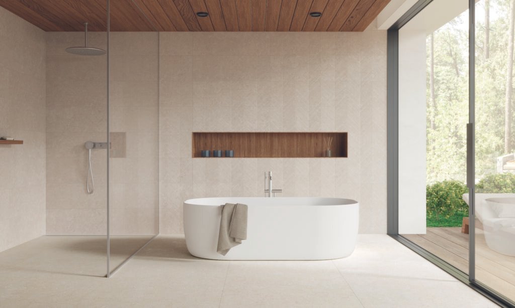 Sèrie Verbier Porcelain | Porcellànic Relleu / 3D · 27,5x24 cm / 8x151 cm | Peronda — ambient 10