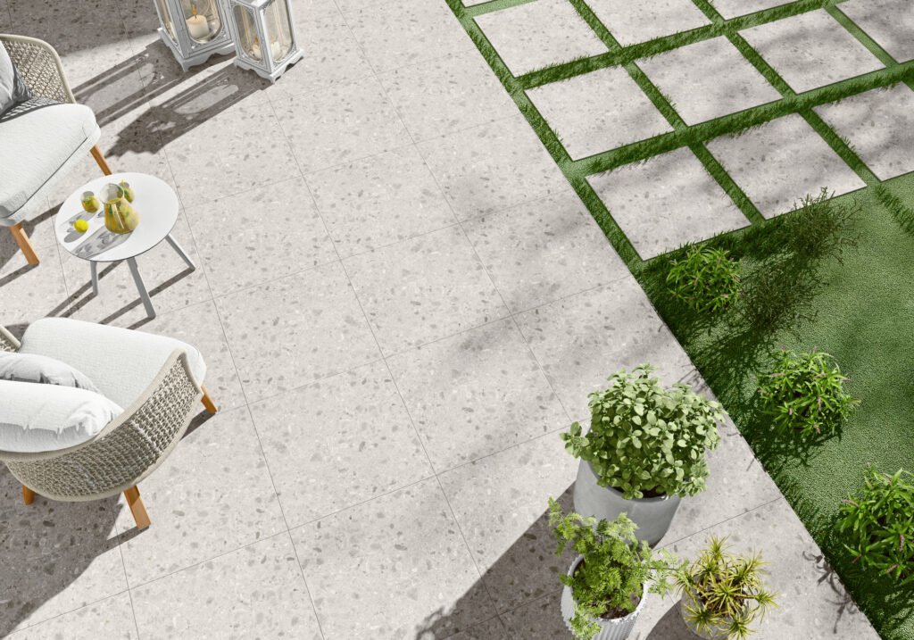 Sèrie Geotech | Porcellànic Mat · 90x90 cm / 60x120 cm / 60x60 cm | Mykonos — ambient 1