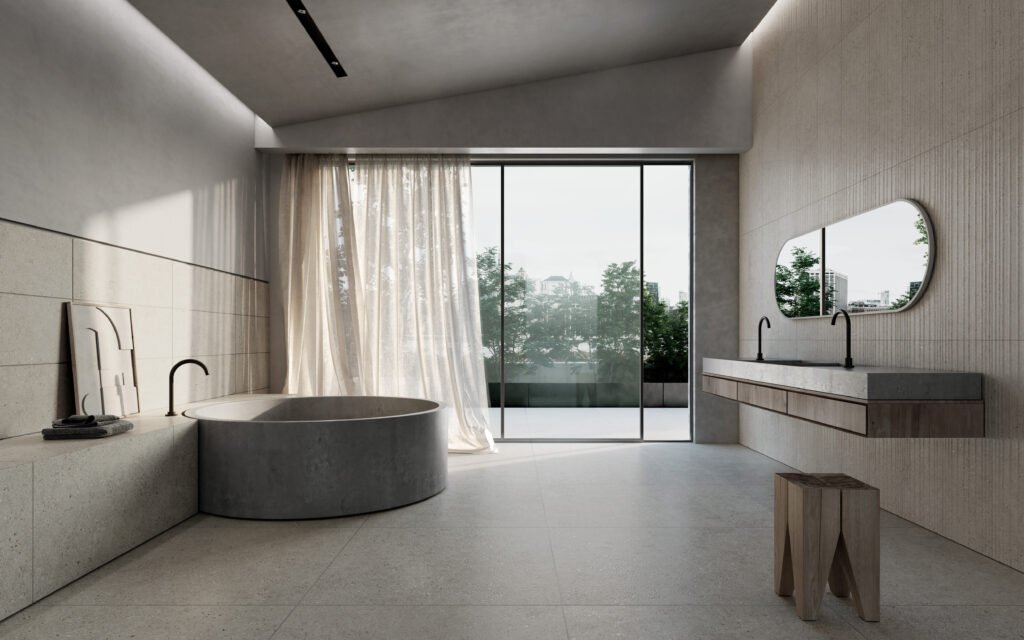 Sèrie Manhattan Porcelain | Porcellànic Relleu / 3D · 100x100 cm / 60x120 cm | Peronda — ambient 3