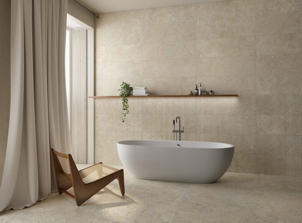 Sèrie Versa Porcelain | Porcellànic Relleu / 3D · 100x100 cm / 60x120 cm | Peronda — ambient 3