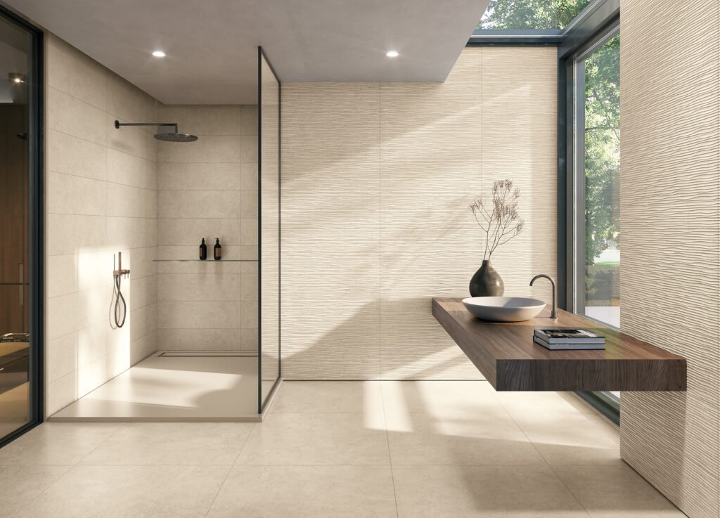 Sèrie Versa Porcelain | Porcellànic Relleu / 3D · 100x100 cm / 60x120 cm | Peronda — ambient 4