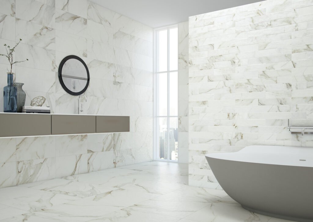 Sèrie Calacata | Efecte Marbre · 50x100, 60x120, 100x100, 120x120, 81x324, 100x300, 120x260, 120x278, 160x320 i 162x324 cm | Coverlam · ambient