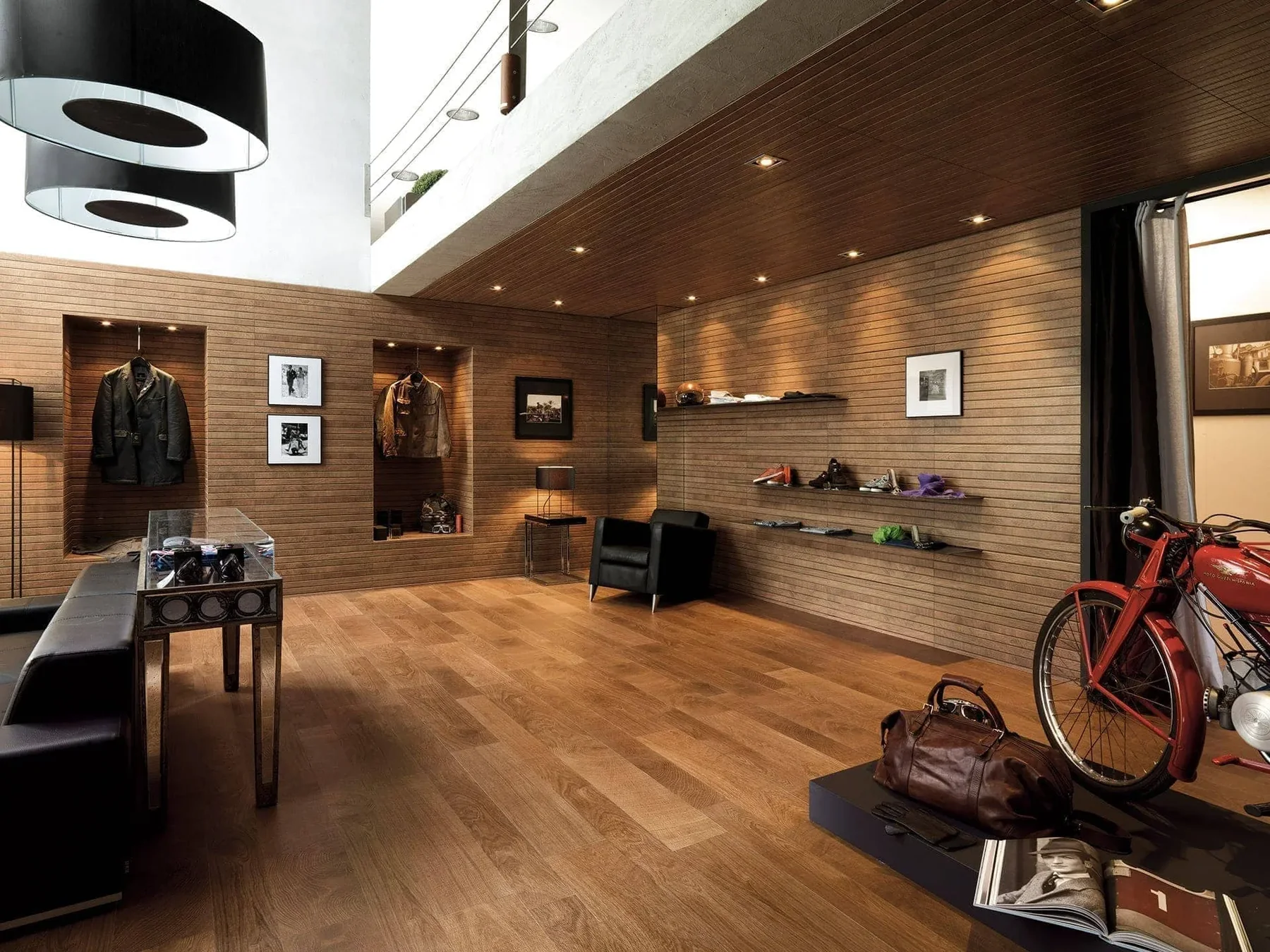 Ambient de la sèrie Oxford de Porcelanosa amb efecte fusta